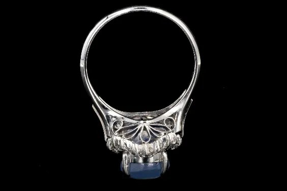 Retro Platinum 4.84 Carat Star Sapphire and Diamond Ring