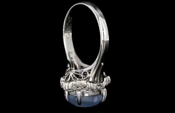 Retro Platinum 4.84 Carat Star Sapphire and Diamond Ring