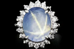 Retro Platinum 4.84 Carat Star Sapphire and Diamond Ring