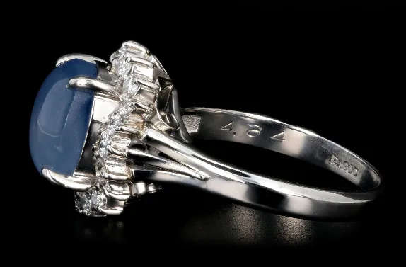 Retro Platinum 4.84 Carat Star Sapphire and Diamond Ring