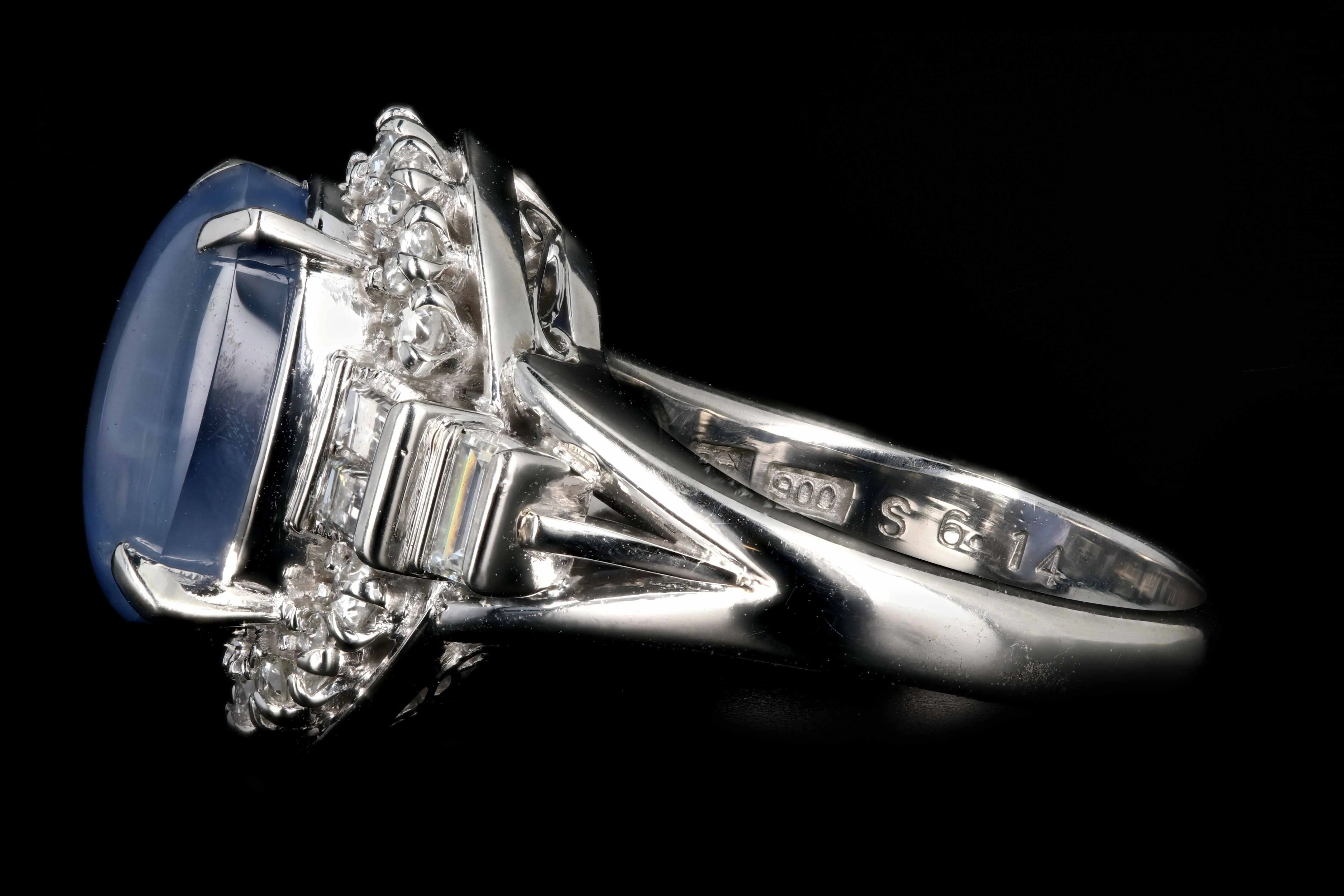 Retro Platinum 6.14 Carat Star Sapphire and Diamond Ring