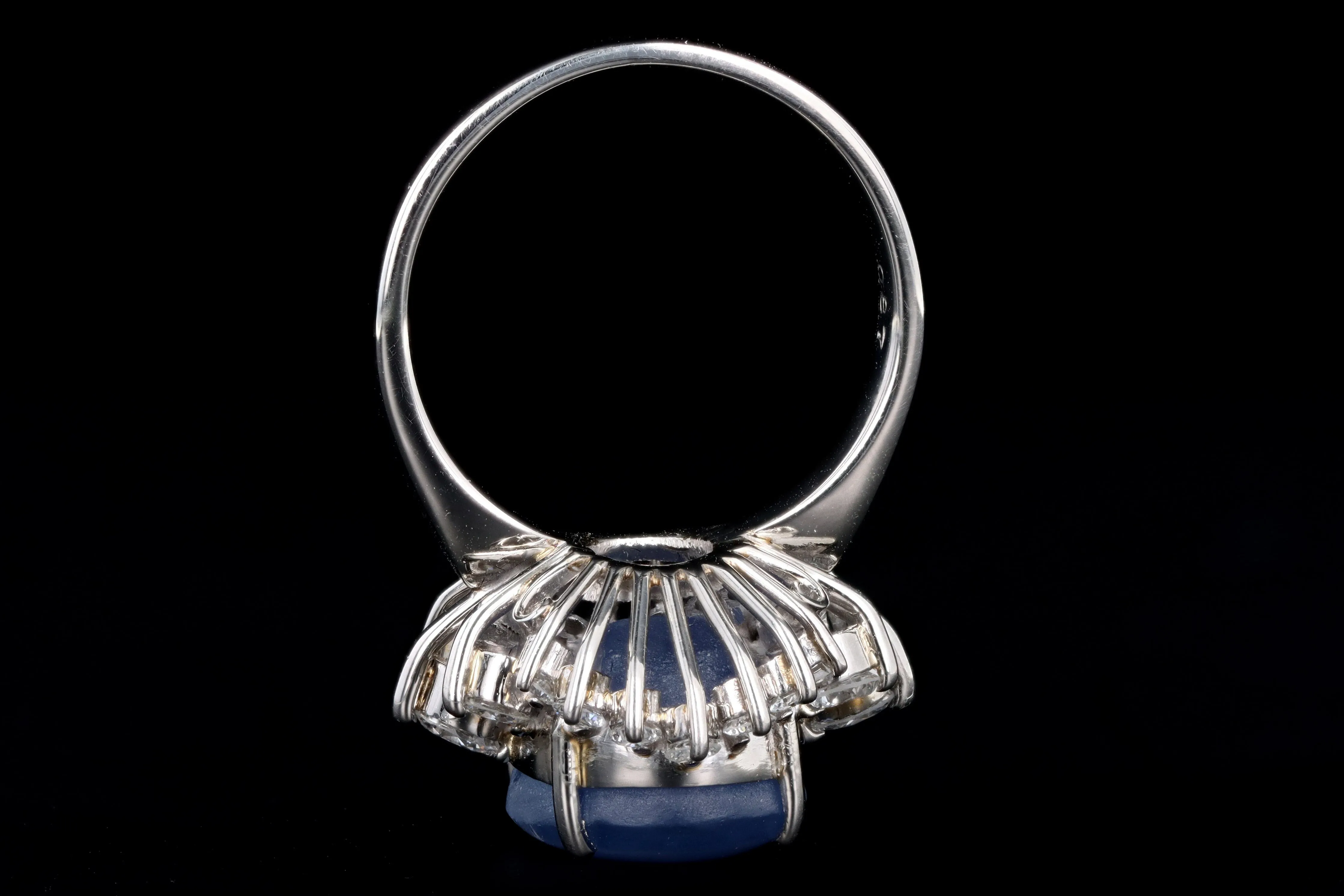 Retro Platinum 9.95 Carat Oval Cabochon Cut Natural Star Sapphire & Diamond BallerinaRing