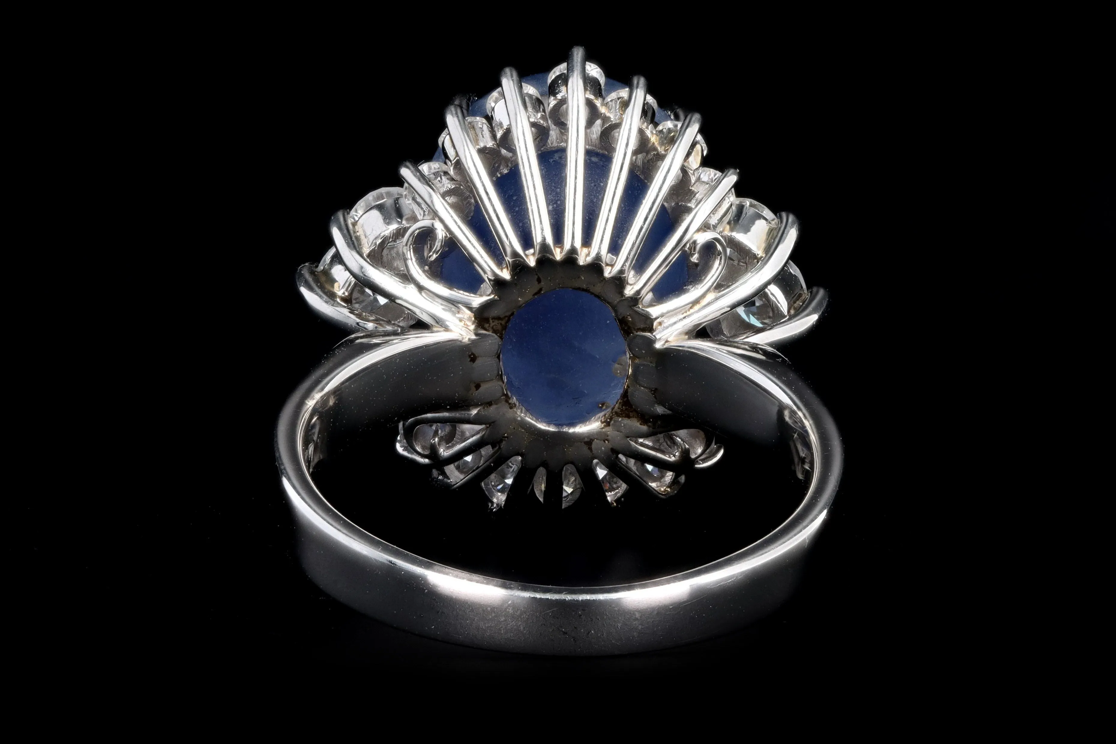 Retro Platinum 9.95 Carat Oval Cabochon Cut Natural Star Sapphire & Diamond BallerinaRing