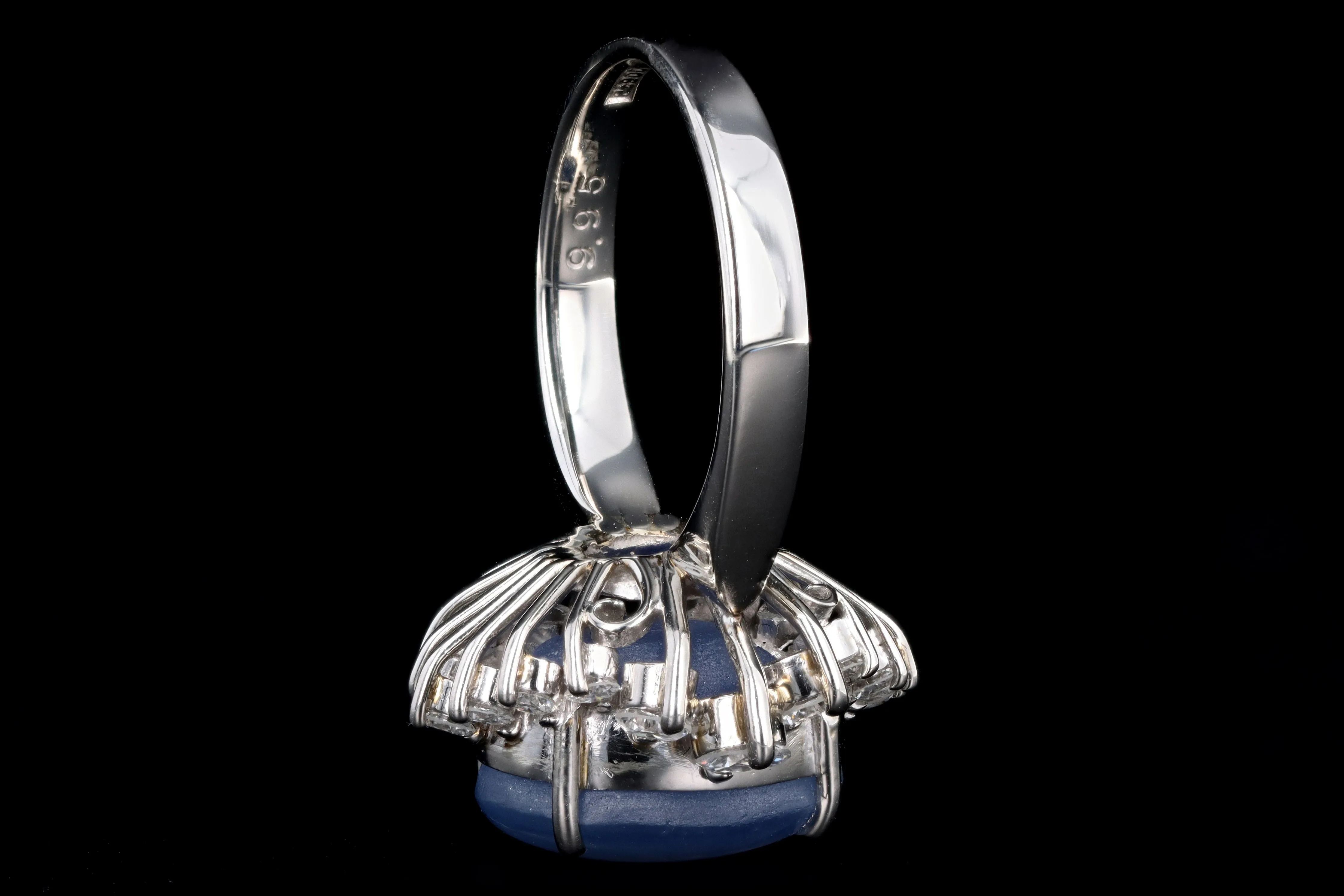 Retro Platinum 9.95 Carat Oval Cabochon Cut Natural Star Sapphire & Diamond BallerinaRing