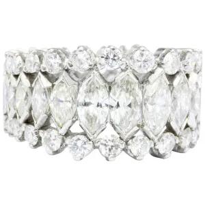 Retro Platinum Marquise and Round Brilliant Diamond Eternity Band Size 6
