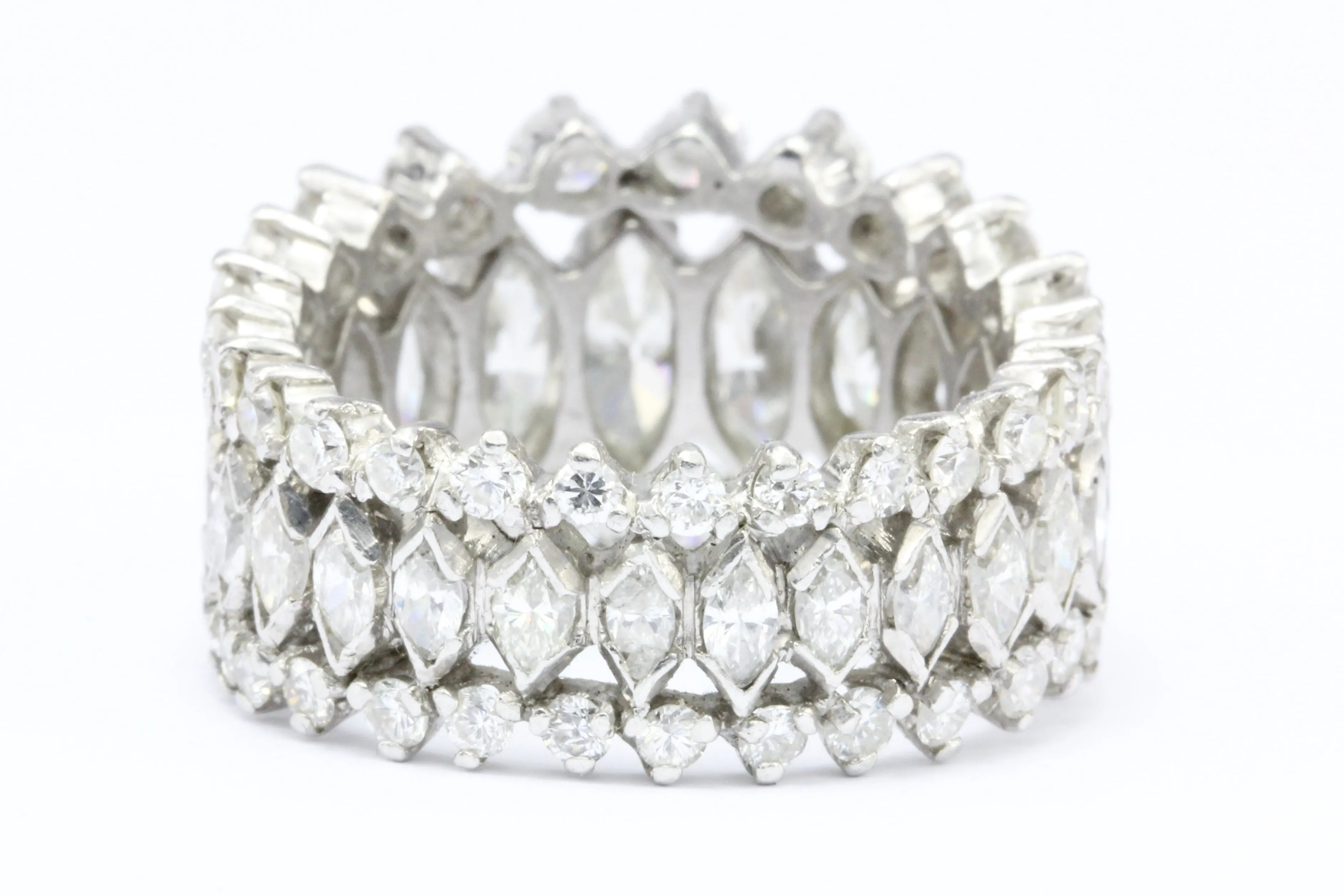 Retro Platinum Marquise and Round Brilliant Diamond Eternity Band Size 6