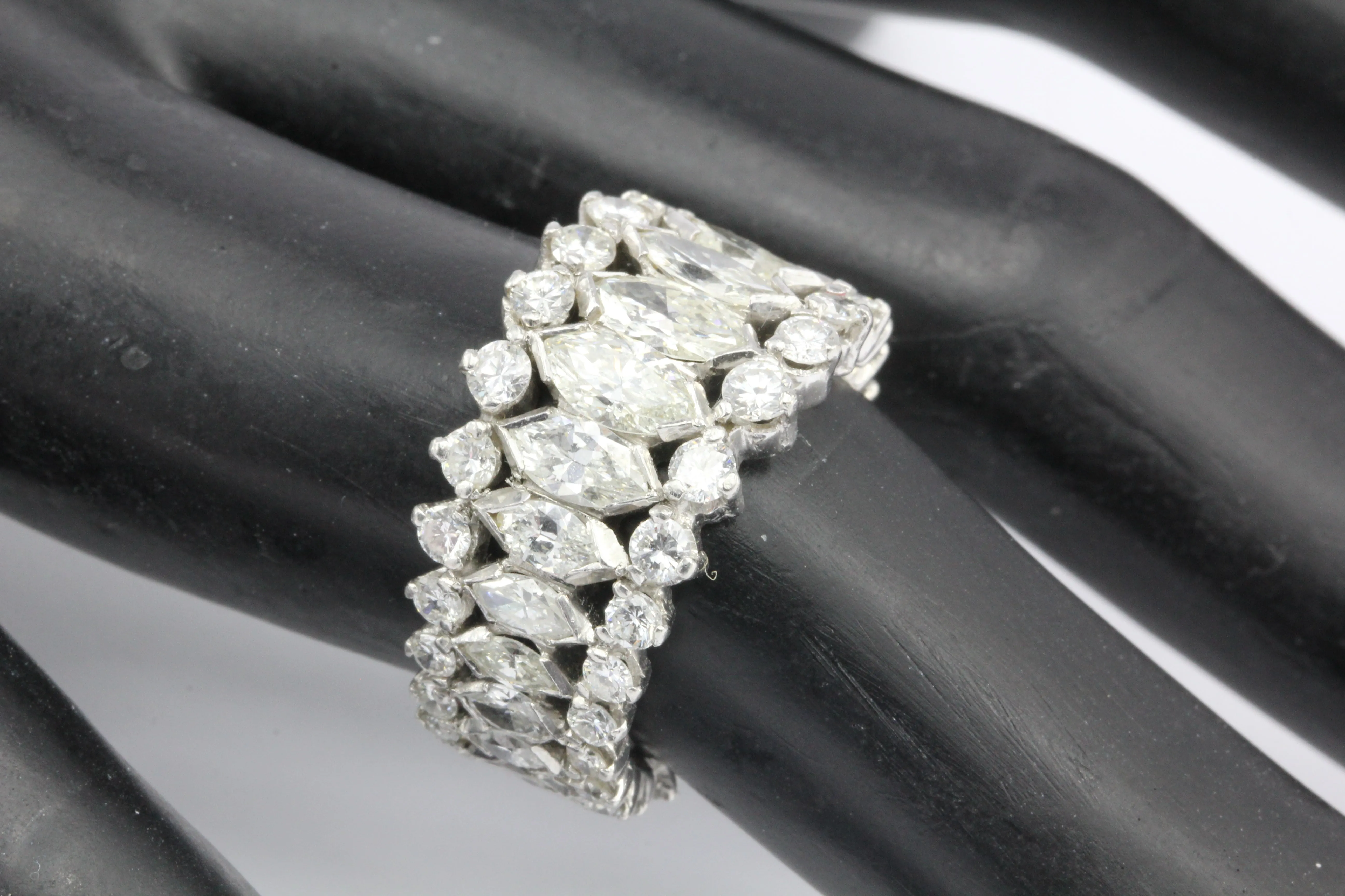 Retro Platinum Marquise and Round Brilliant Diamond Eternity Band Size 6