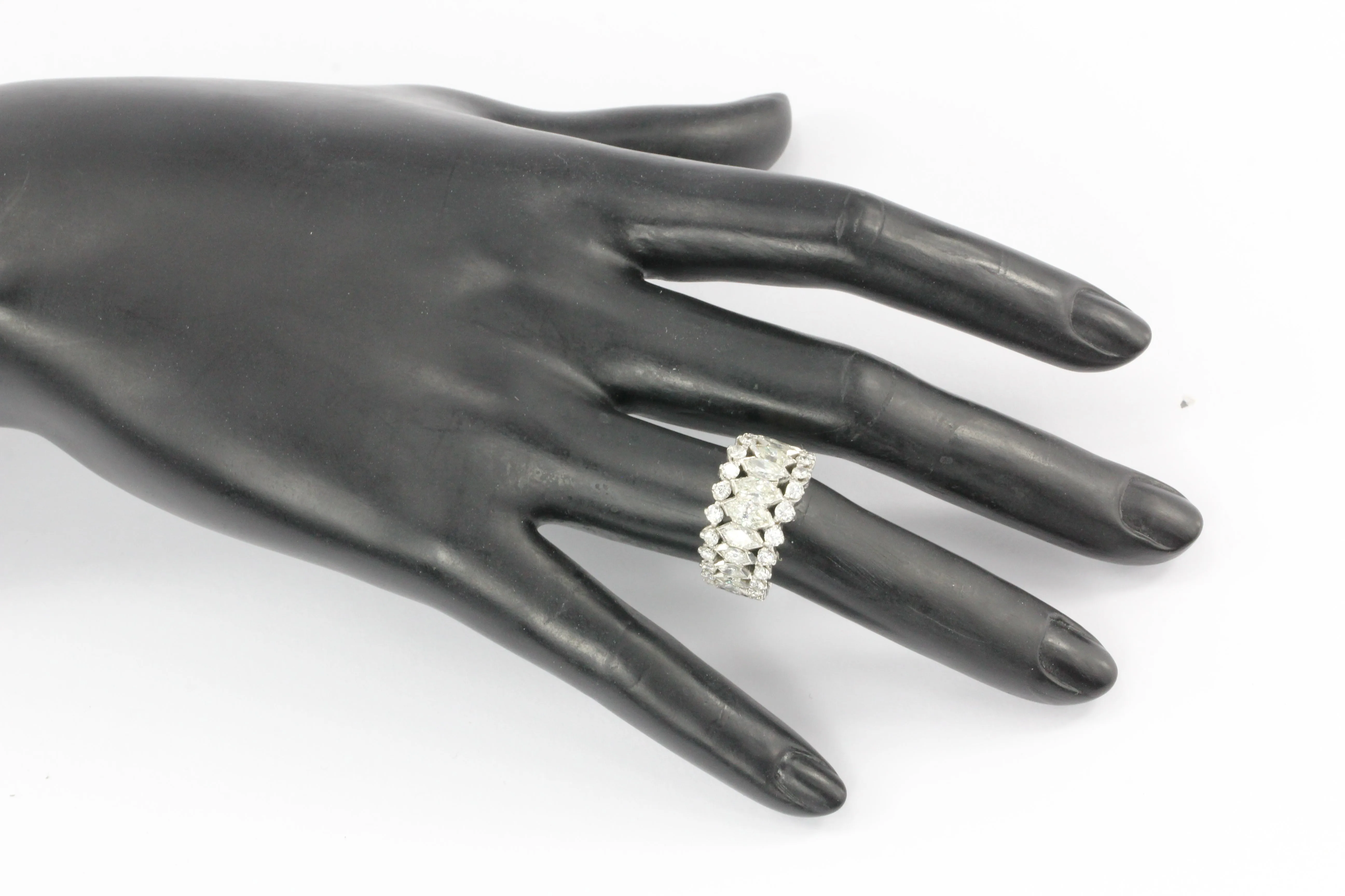 Retro Platinum Marquise and Round Brilliant Diamond Eternity Band Size 6
