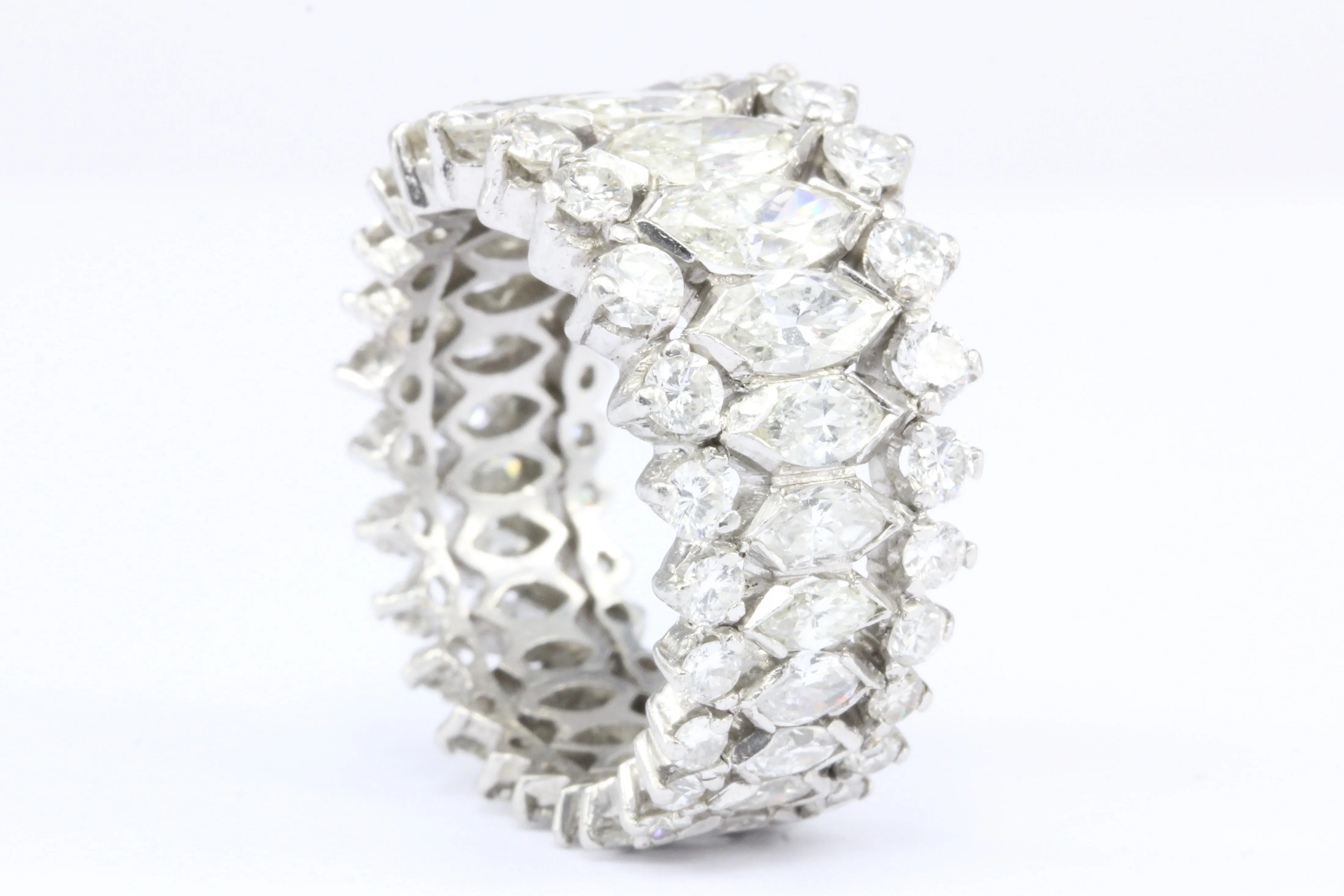 Retro Platinum Marquise and Round Brilliant Diamond Eternity Band Size 6