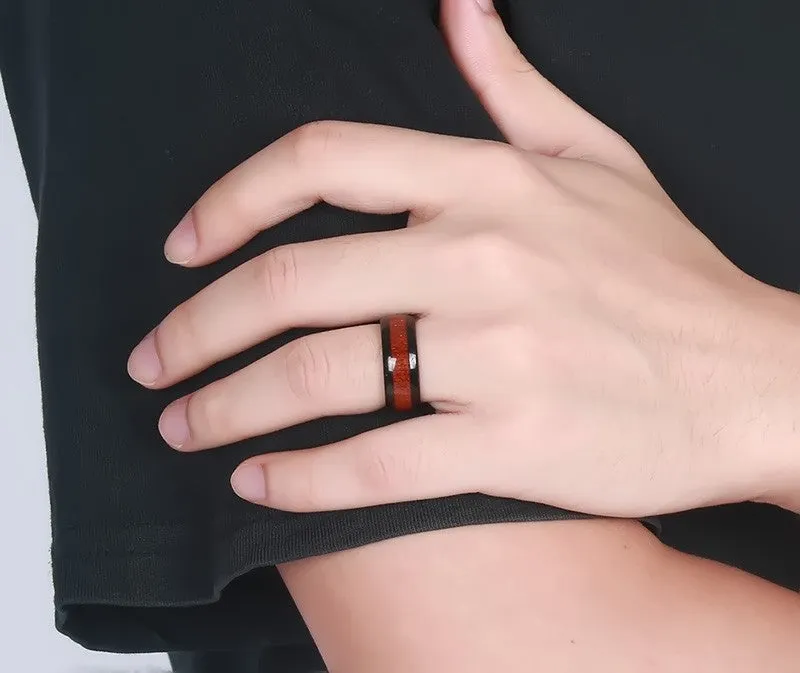 Retro Tungsten Carbide Wood Effect Ring Engagement