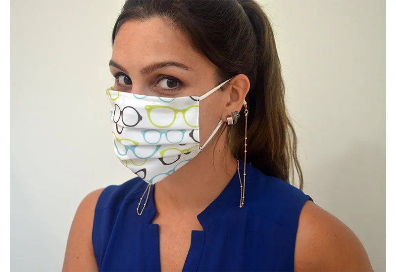 Reusable Pleated Face Mask- Retro Glasses Pattern