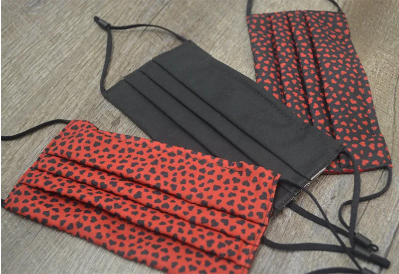 Reusable Pleated Face Masks, 3 Pack (Heart or Glasses Pattern)