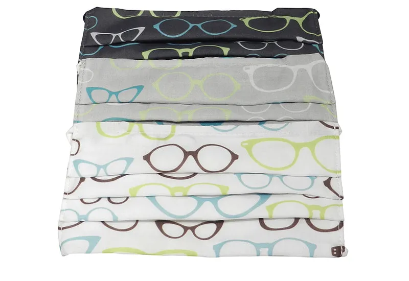 Reusable Pleated Face Masks, 3 Pack (Heart or Glasses Pattern)