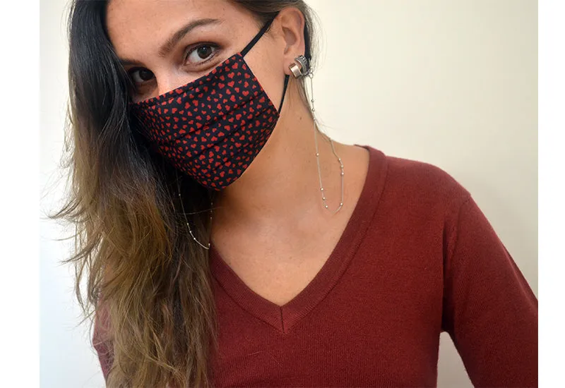 Reusable Pleated Face Masks, 3 Pack (Heart or Glasses Pattern)