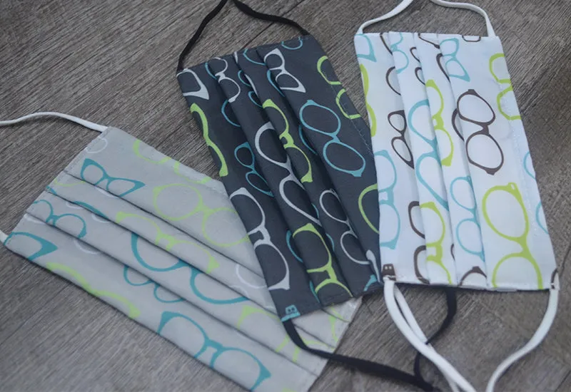 Reusable Pleated Face Masks, 3 Pack (Heart or Glasses Pattern)