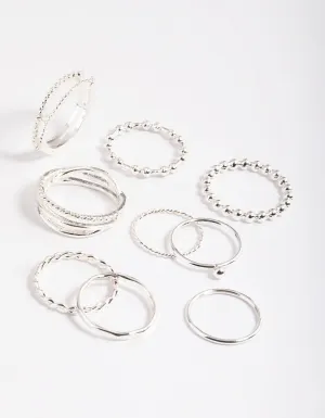 Rhodium Mixed Ball Band Ring Pack