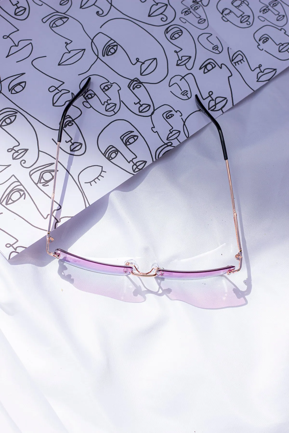 Rimless Rectangle Colour Tint Sunglasses