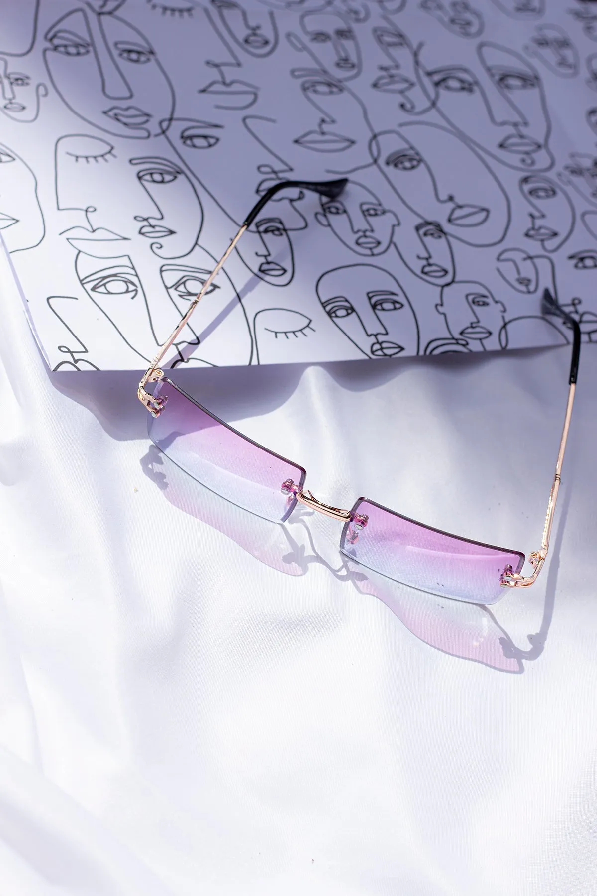 Rimless Rectangle Colour Tint Sunglasses