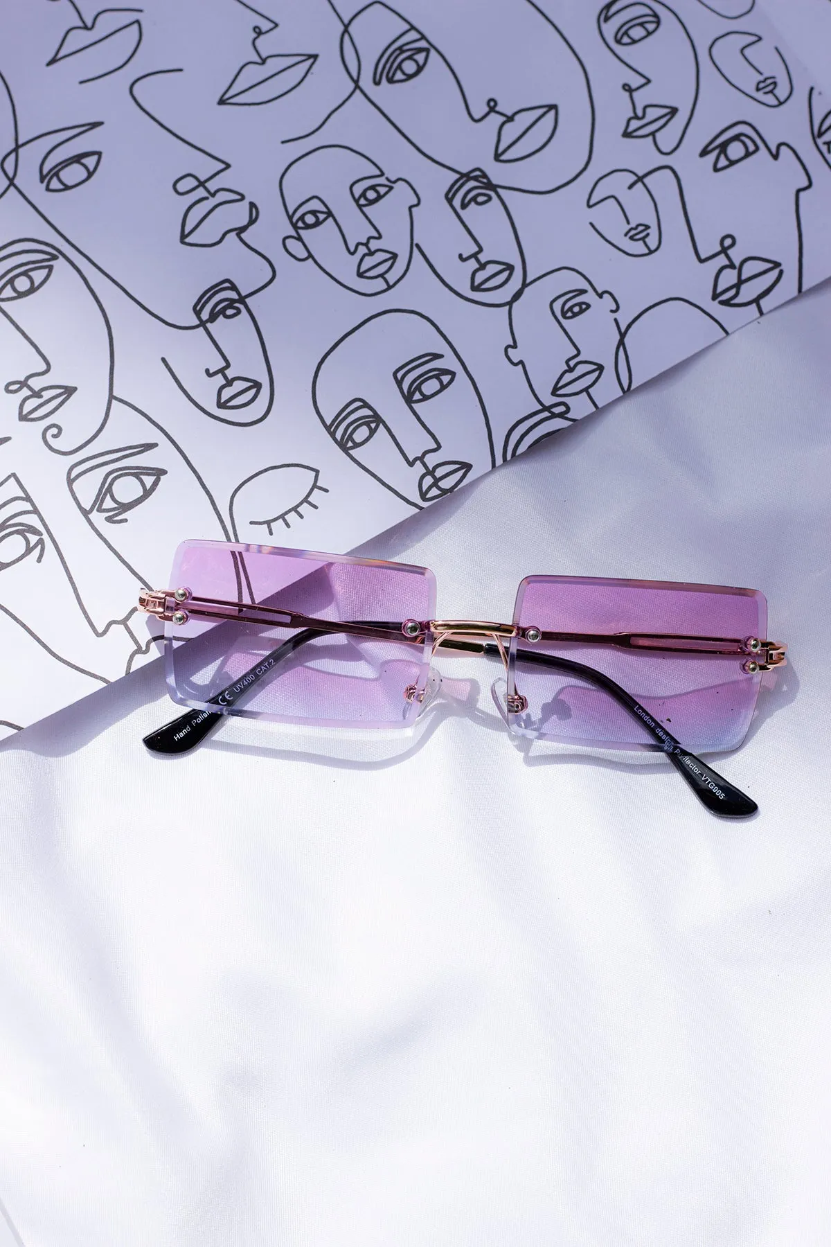 Rimless Rectangle Colour Tint Sunglasses