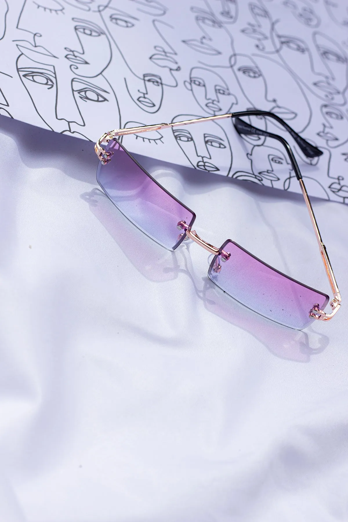 Rimless Rectangle Colour Tint Sunglasses