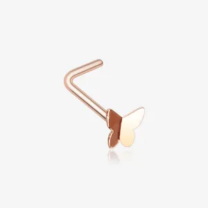 Rose Gold Dainty Butterfly Icon L-Shaped Nose Ring