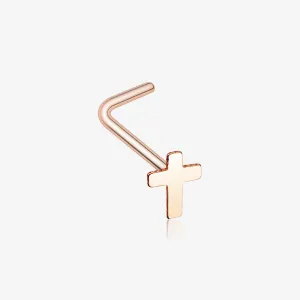 Rose Gold Dainty Cross Icon L-Shaped Nose Ring