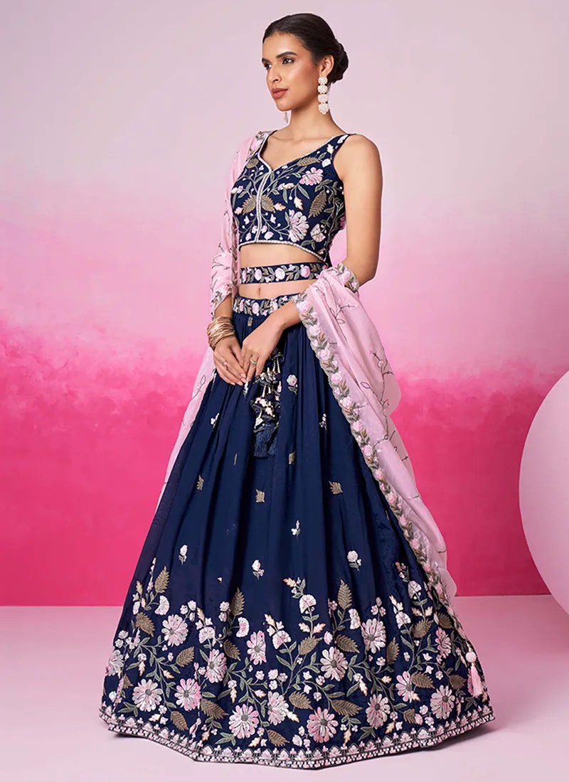 Royal Blue Multi Embroidery Bridal Lehenga Choli