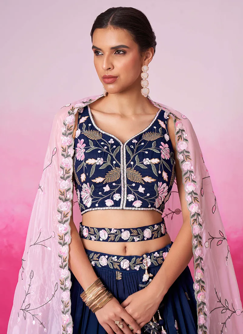 Royal Blue Multi Embroidery Bridal Lehenga Choli