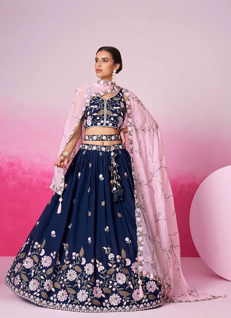 Royal Blue Multi Embroidery Bridal Lehenga Choli