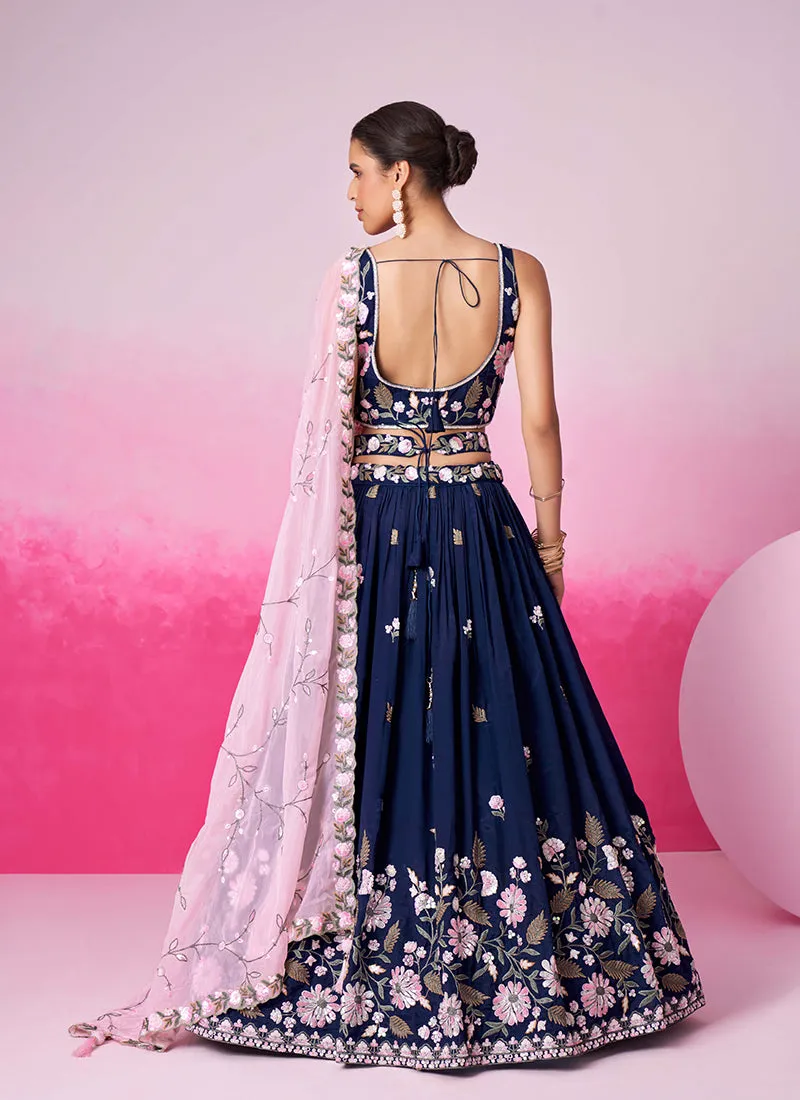 Royal Blue Multi Embroidery Bridal Lehenga Choli