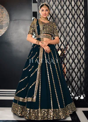 Royal Blue Sequence Embroidered Wedding Lehenga Choli And Dupatta