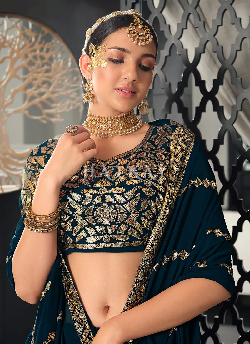 Royal Blue Sequence Embroidered Wedding Lehenga Choli And Dupatta