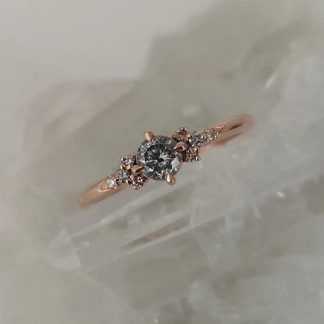 Salt and pepper diamonds engagement ring, Dainty diamond ring, rose gold diamond ring, alternative diamond wedding ring