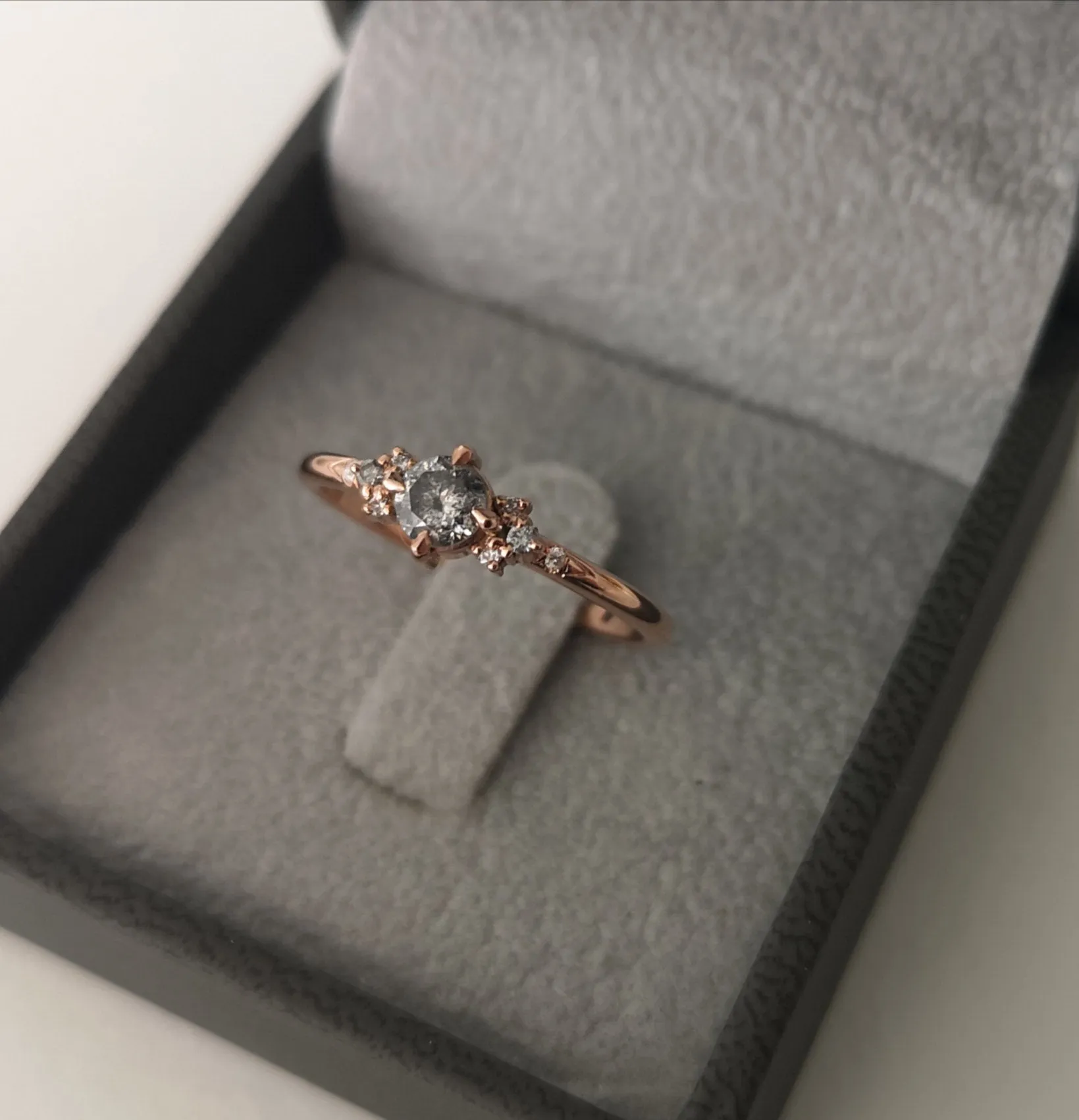 Salt and pepper diamonds engagement ring, Dainty diamond ring, rose gold diamond ring, alternative diamond wedding ring