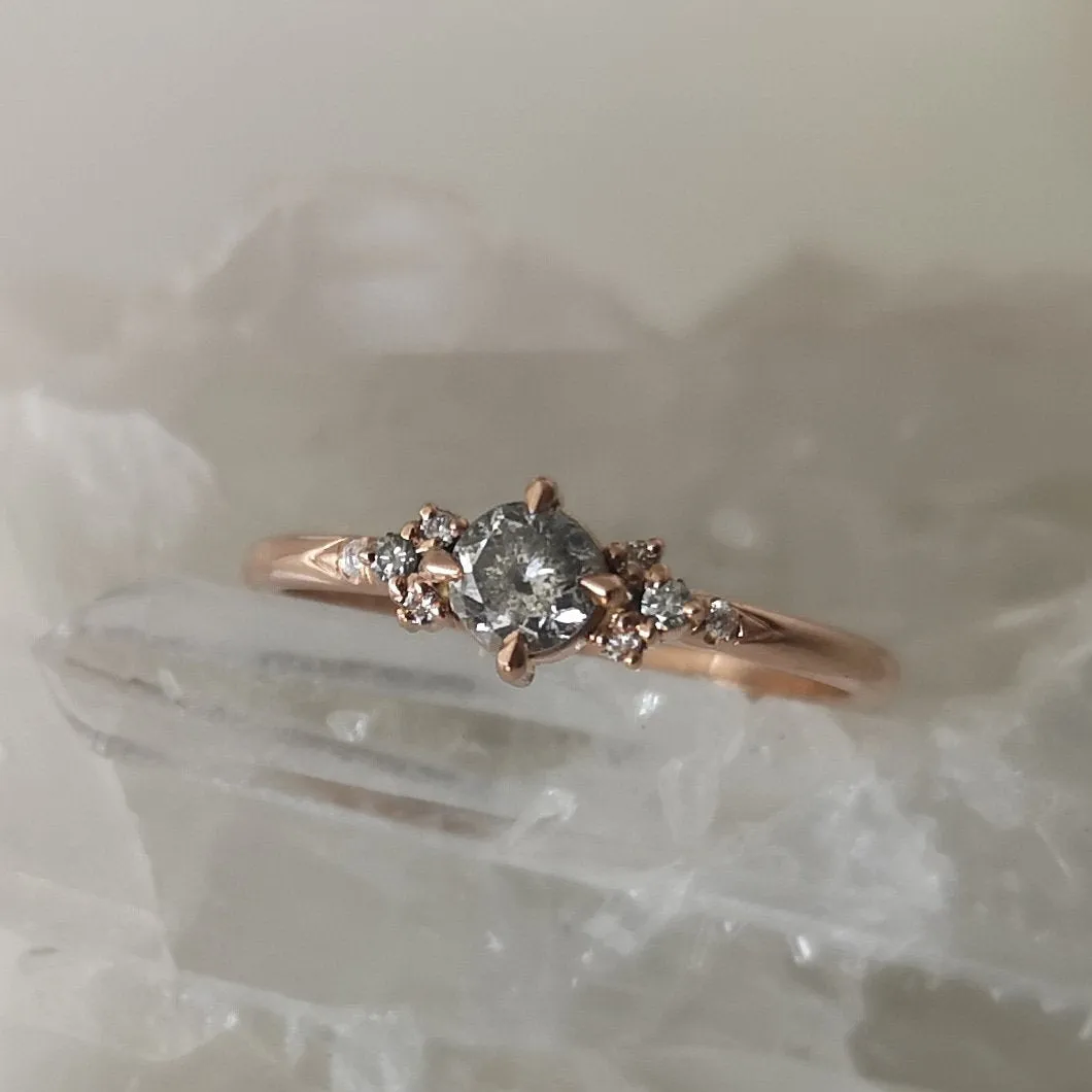 Salt and pepper diamonds engagement ring, Dainty diamond ring, rose gold diamond ring, alternative diamond wedding ring