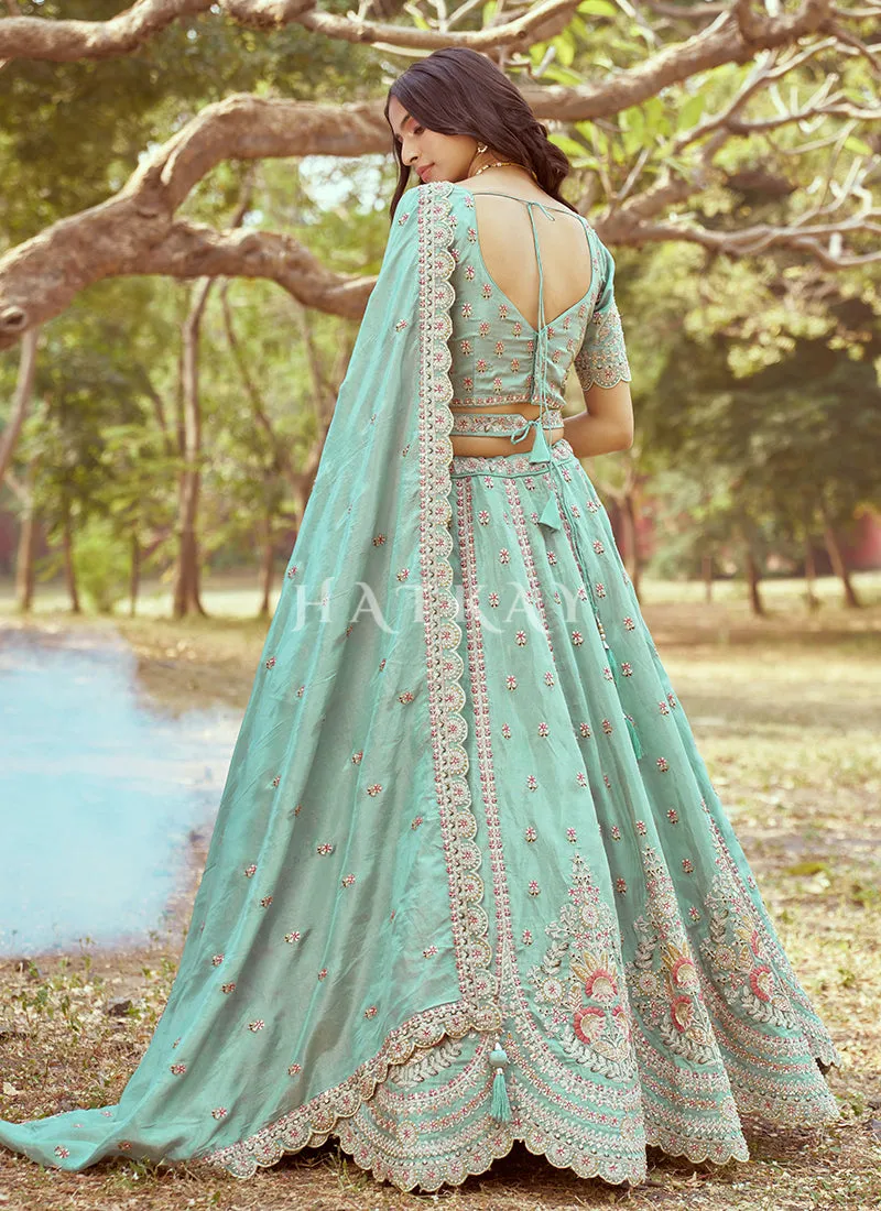 Sea Green Multi Embroidered Bridal Lehenga Choli