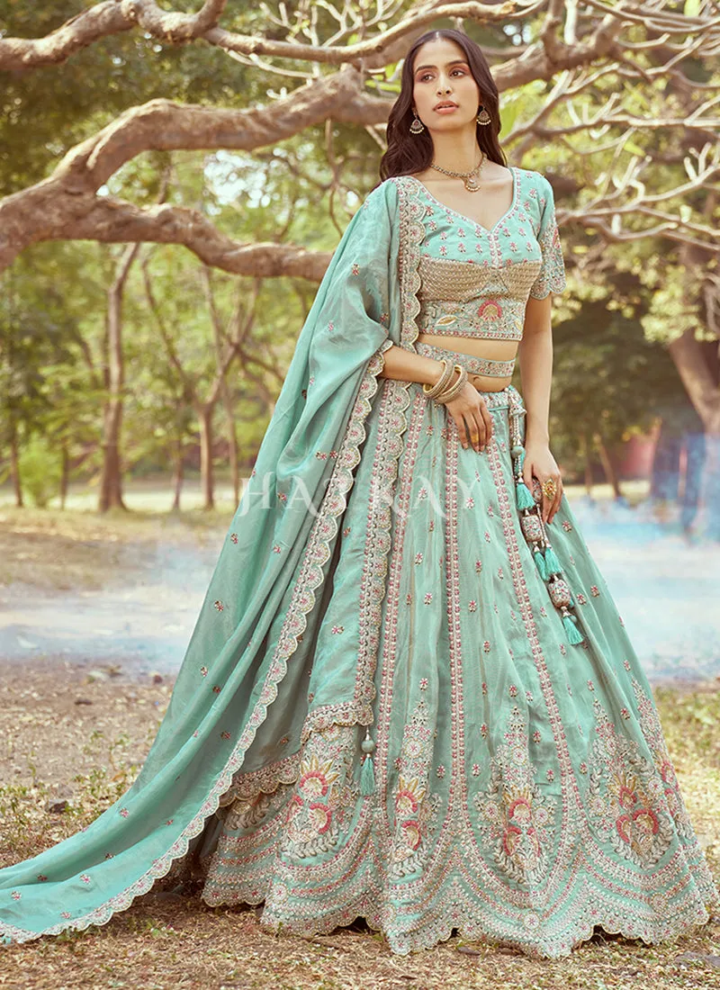 Sea Green Multi Embroidered Bridal Lehenga Choli