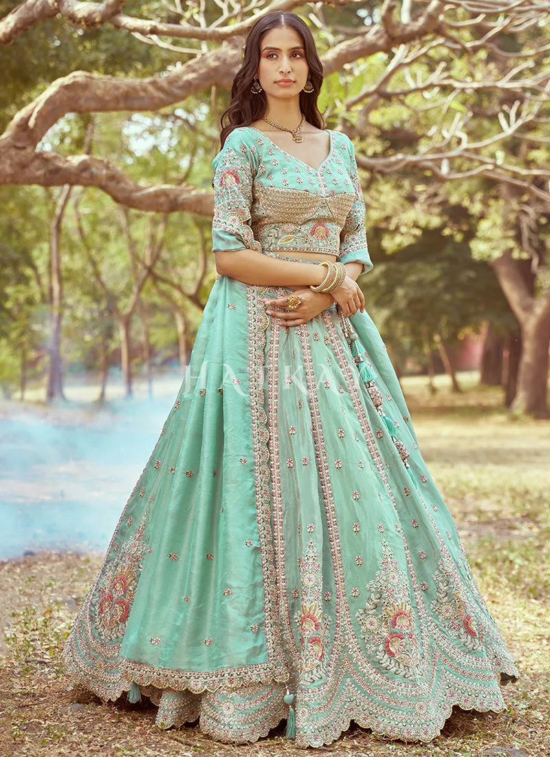 Sea Green Multi Embroidered Bridal Lehenga Choli