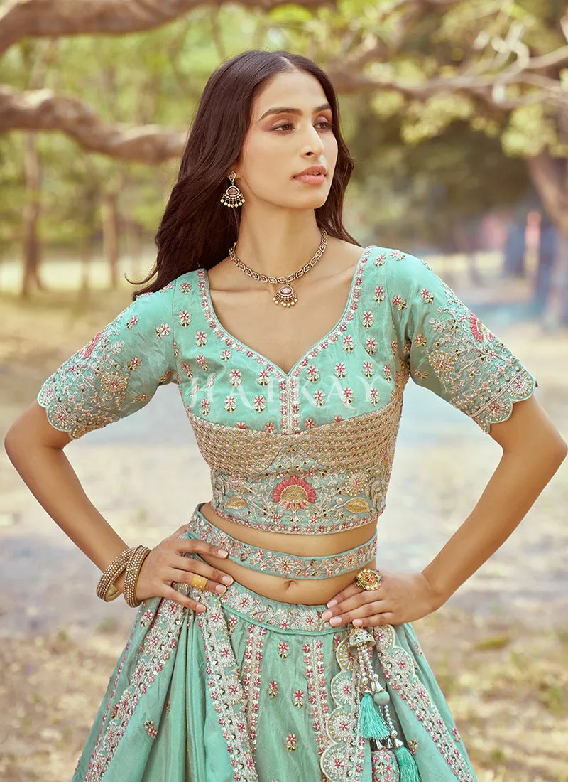 Sea Green Multi Embroidered Bridal Lehenga Choli