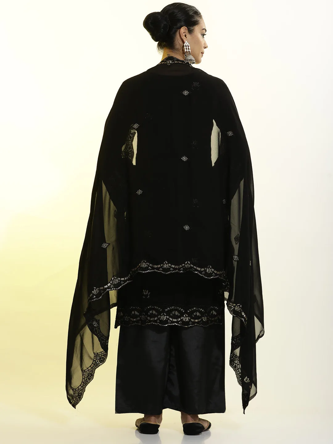 Sequins Embroidered Georgette Festive Kurta Set With Dupatta