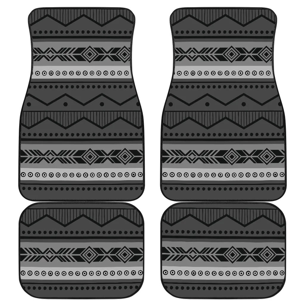 Set of 4 Floor Mats Gray and Black Ethnic Pattern Mexican Inspired Aztec Boho Serape Tribal