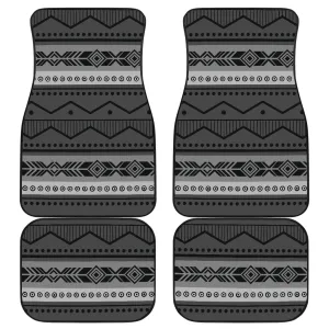 Set of 4 Floor Mats Gray and Black Ethnic Pattern Mexican Inspired Aztec Boho Serape Tribal