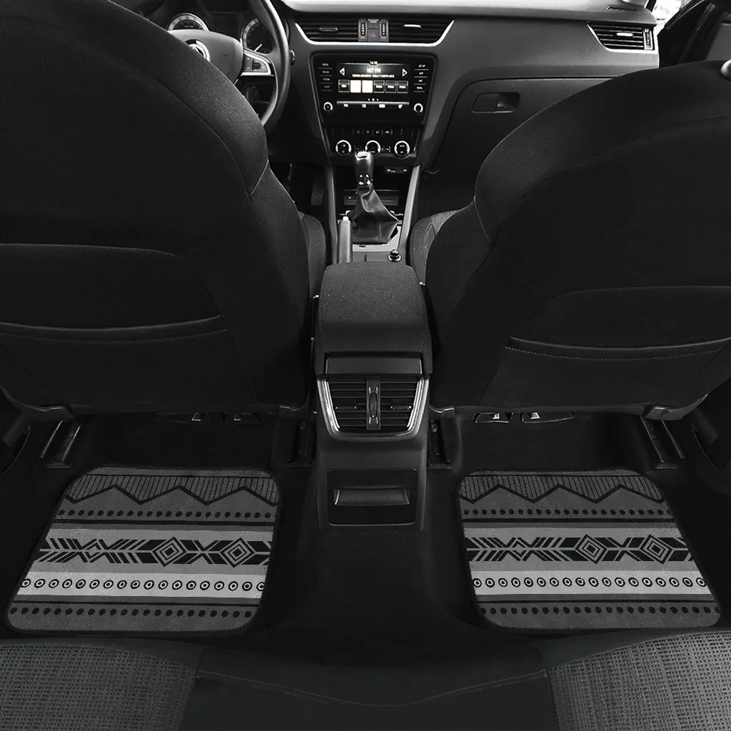 Set of 4 Floor Mats Gray and Black Ethnic Pattern Mexican Inspired Aztec Boho Serape Tribal