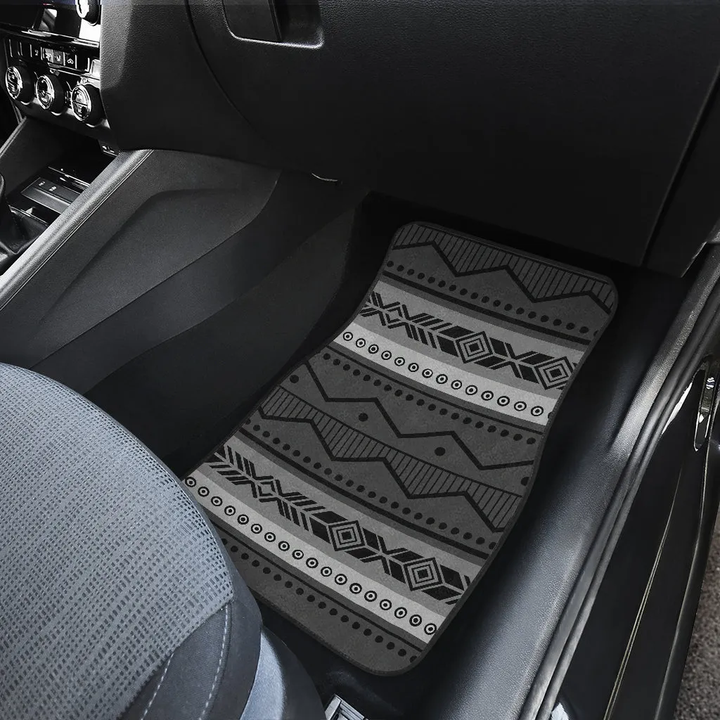 Set of 4 Floor Mats Gray and Black Ethnic Pattern Mexican Inspired Aztec Boho Serape Tribal