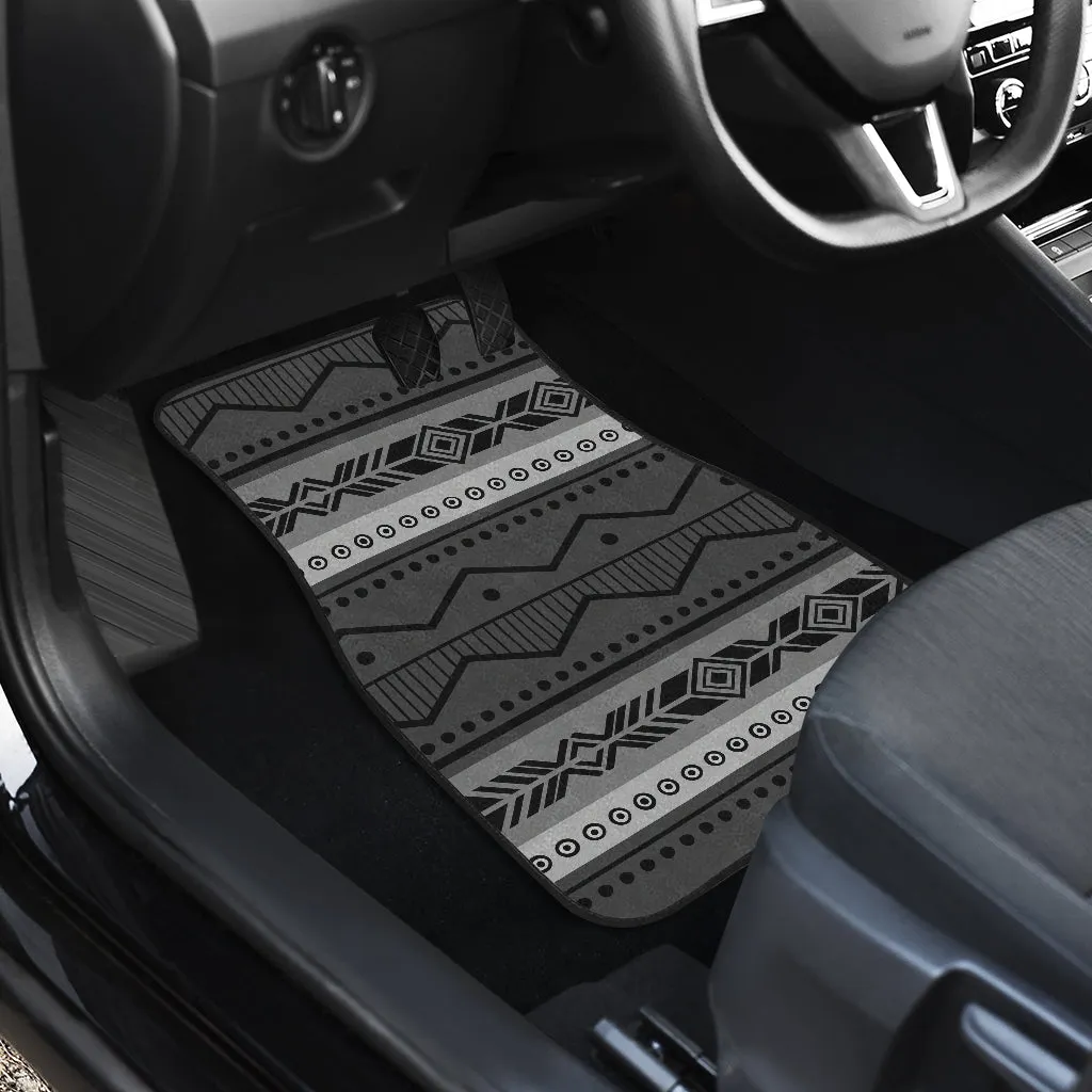 Set of 4 Floor Mats Gray and Black Ethnic Pattern Mexican Inspired Aztec Boho Serape Tribal