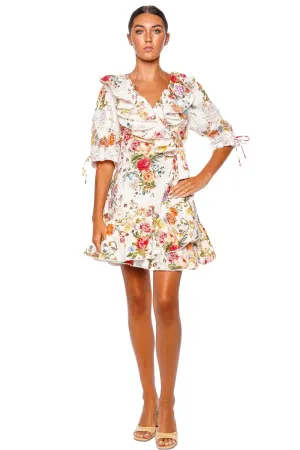 Sew Yesterday Puff Sleeve Wrap Mini Dress