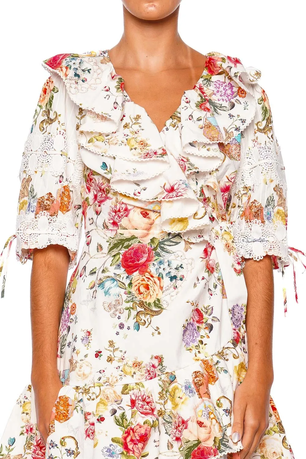 Sew Yesterday Puff Sleeve Wrap Mini Dress