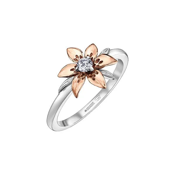 Shelly Purdy 14K White and Rose Gold Saskatchewan Western Red Lily (0.10ct) Canadian Maple Leaf Diamond Ring