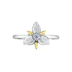 Shelly Purdy 14K White and Yellow Gold Ontario White Trilium (0.09ct) Canadian Maple Leaf Diamond Ring