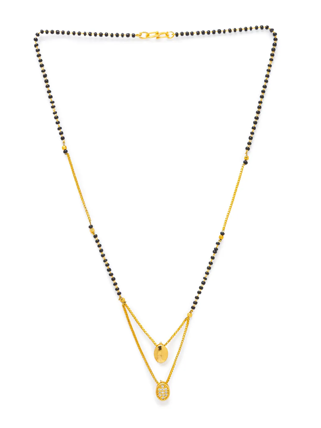 Short Mangalsutra Design Gold Plated Double Oval Shape American Diamond Pendant मंगलसूत्र For Women